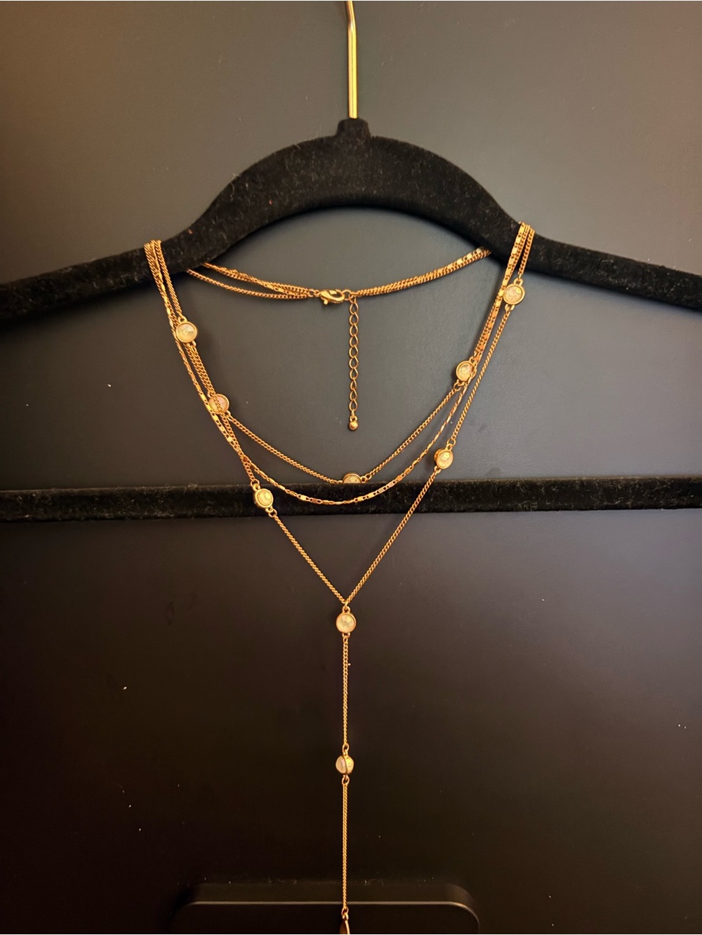 Gold Tone Layered Y-Necklace with Disc Accents - Women's Jewelry